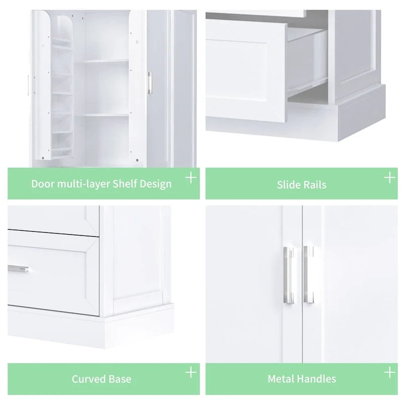 Hoher Badezimmerschrank mit zwei Türen und Schubladen, verstellbarem Einlegeboden und MDF-Platte