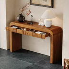 Console rustique Whisen, table d’entrée et table d’appoint avec façade de tiroir cannelée