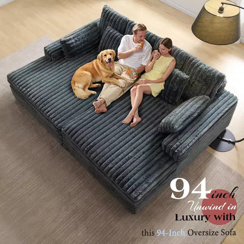 AMERLIFE dubbele chaise longue voor twee personen, comfortabele bank met diepe zitting, lendekussens en brede armleuningen, eenvoudig te monteren, imitatiebont