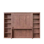 Opklapbed voor een tweepersoonsbed/queensize bed, ruimtebesparend wandbed met bureau en boekenkast, donkerbruin - ModernLuxe