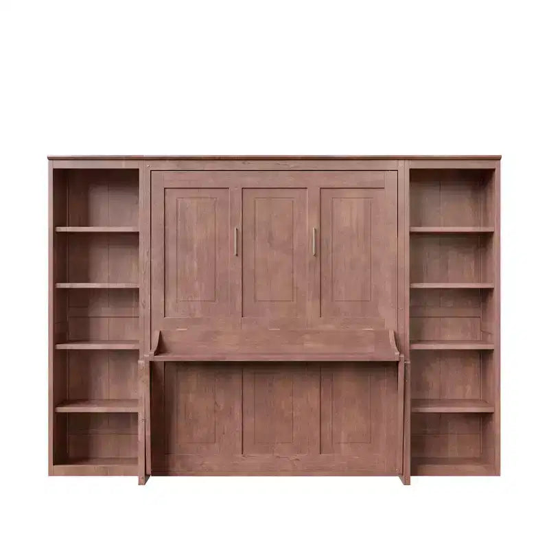 Opklapbed voor een tweepersoonsbed/queensize bed, ruimtebesparend wandbed met bureau en boekenkast, donkerbruin - ModernLuxe