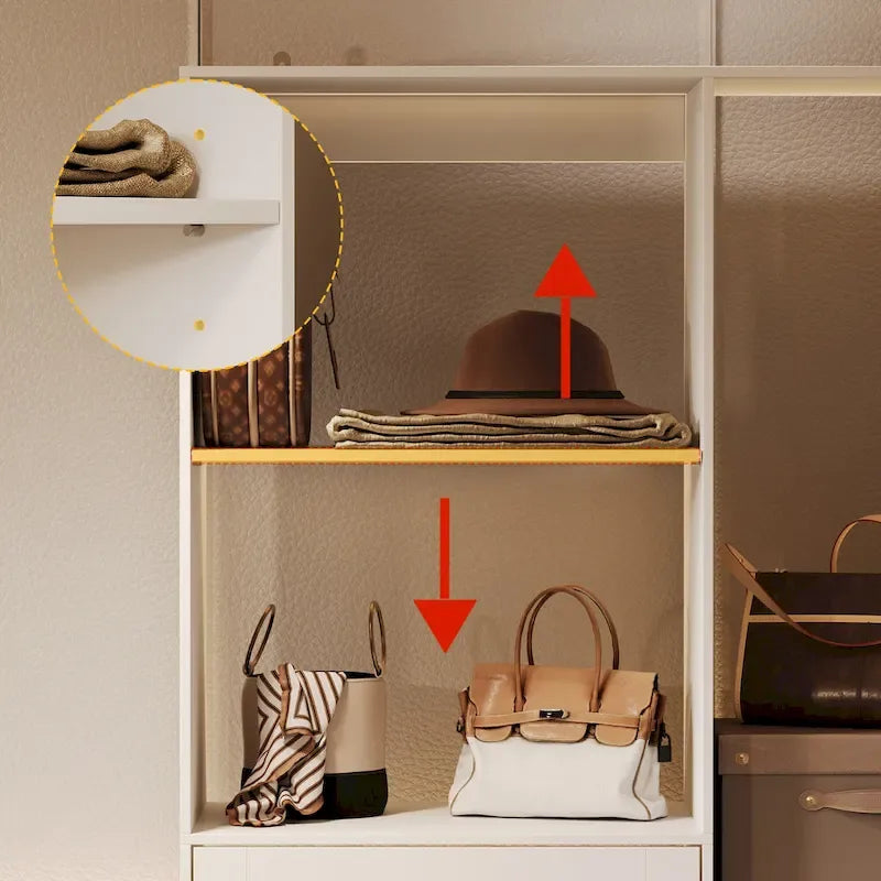 Armoire d’angle avec 2 tringles à vêtements, porte-pantalons et rangement à chaussures