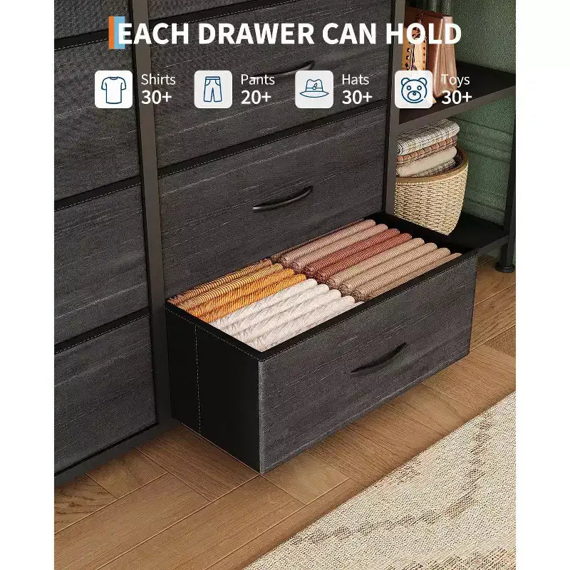 Kommode mit 16 Schubladen, Kleiderstange und Regalen, Stoff-Aufbewahrungsorganizer für Schlafzimmer, Kleiderschrank oder Eingangsbereich