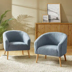 Moderne Sheila-fauteuil van bouclé met een breedte van 30 W en poten van massief hout, set van 2, van HULALA HOME