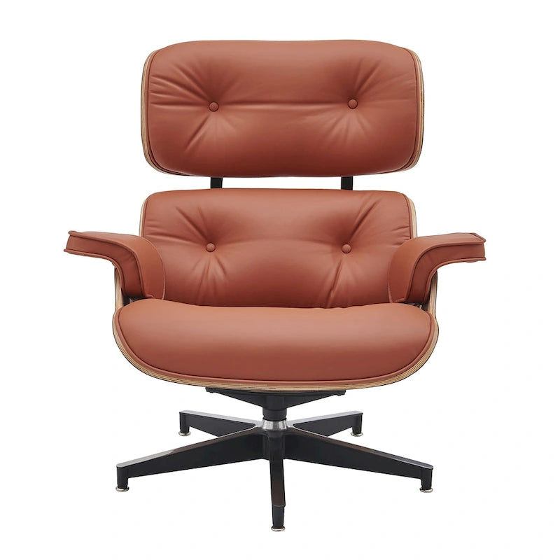 Moderne leren loungestoel met armleuningen, mid-century-stijl