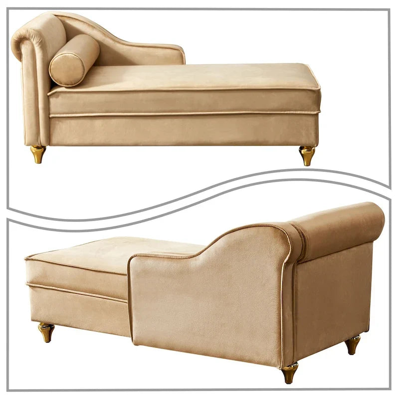Elegante Franse chaise longue met fluwelen bekleding, opbergruimte en een kussen