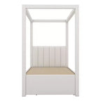 Polsterbett mit Himmelgestell in Full Size aus Leinen, mit Ausziehbett und drei Schubladen