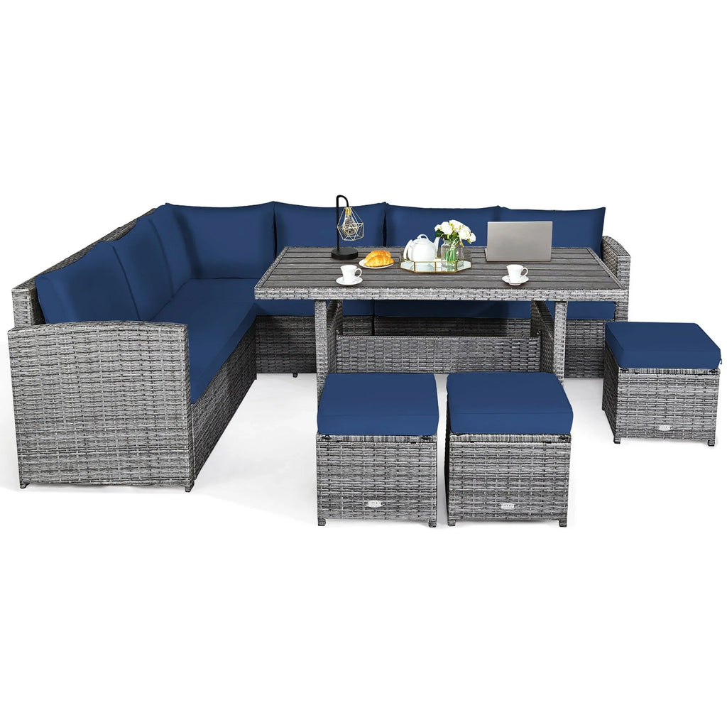 Costway 7-delige diningset van rotan voor het terras, modulaire bank, sofa en voetenbank - bekijk de details