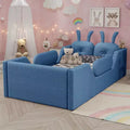 Lit plateforme simple Whisen, cadre de lit rembourré pour enfant au ras du sol avec coussin lapin et barrières latérales amovibles