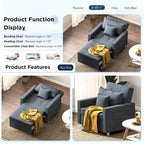 Fauteuil-lit réglable convertible 3-en-1, plusieurs couleurs, pour 1 personne