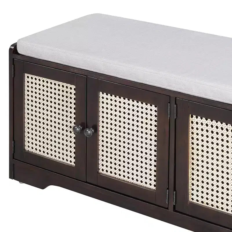 Whisen rustieke houten opbergbank, schoenenbank voor de hal met afneembaar kussen en verstelbare planken