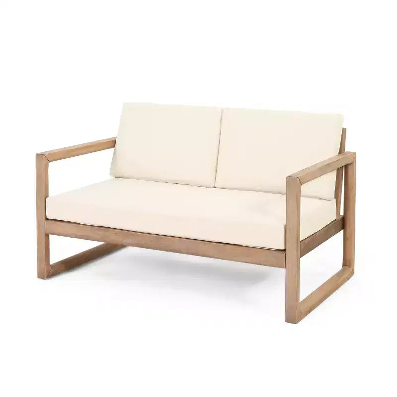 Gartenmöbelset aus Akazienholz, Outdoor-Sitzgruppe mit Couchtisch und weichen Kissen für Garten, Veranda und Balkon, Beige - Merax