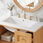 JVNOXK 30-calowa ceramiczna szafka łazienkowa w stylu rustykalnym i nowoczesnym, z 3 szufladami i 1 dużymi drzwiczkami z cichym domykiem, szafka do przechowywania, naturalny rysunek drewna