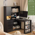 Hoekbureau in L-vorm van 46 inch met boekenkast en lades