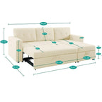 Canapé d’angle convertible et réversible avec lit escamotable, méridienne avec rangement dissimulé et pieds robustes