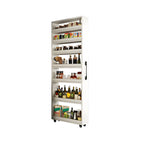 Moderne houten buffetkast met open planken en zwenkwiel