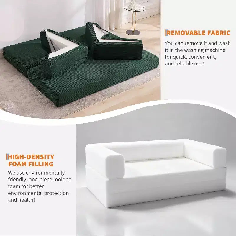 Rozkładana sofa 5 w 1, modułowa sofa do spania z sztruksu o szerokości 78.8 i solidnym stelażu, wielofunkcyjny futon do małych pomieszczeń, salonu i pokoju gościnnego