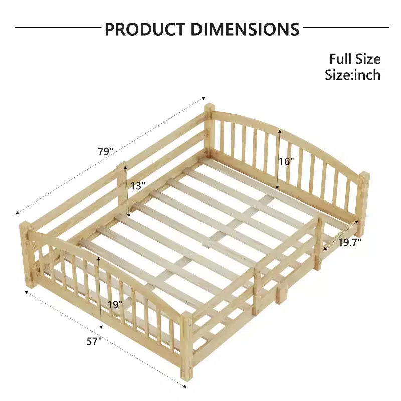 Luxystar Montessori-bed in full size met laag profiel, veiligheidsrails en hoofdeinde