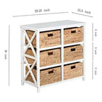 Commode de rangement eHemco à 3 niveaux avec côtés en X et 6 paniers tressés en jacinthe d’eau naturelle