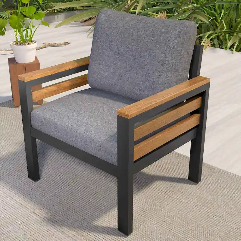4-delige loungeset voor buiten voor 5 personen met salontafel van massief hout en afneembare kussens