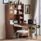 Moderner Schreibtisch aus Holz fürs Homeoffice von Okak mit Tischplatte, Stuhl und Bücherregal, Schreibtisch mit Stauraum für Jugendliche und Studierende zum Lernen und Arbeiten