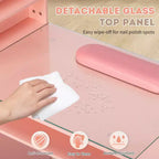 Schwarzer/rosa moderner Nageltisch mit Glasplatte und Handgelenkauflage, Einzelplatz