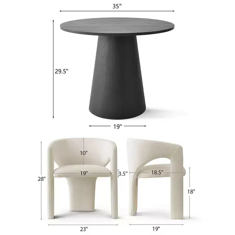 Kleines Esszimmerset für 2 Personen, beige gepolsterte Stühle, runder Esstisch mit Säulenfuß, kompakte moderne Küchenmöbel-Panipeachy