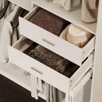 Armoire d’angle avec 2 tringles à vêtements, porte-pantalons et rangement à chaussures
