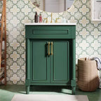 Meuble-lavabo de salle de bains 24 avec lavabo en céramique, meuble de style Shaker, 2 portes à fermeture amortie, structure en bois massif pour petite salle de bains ou salle d'eau