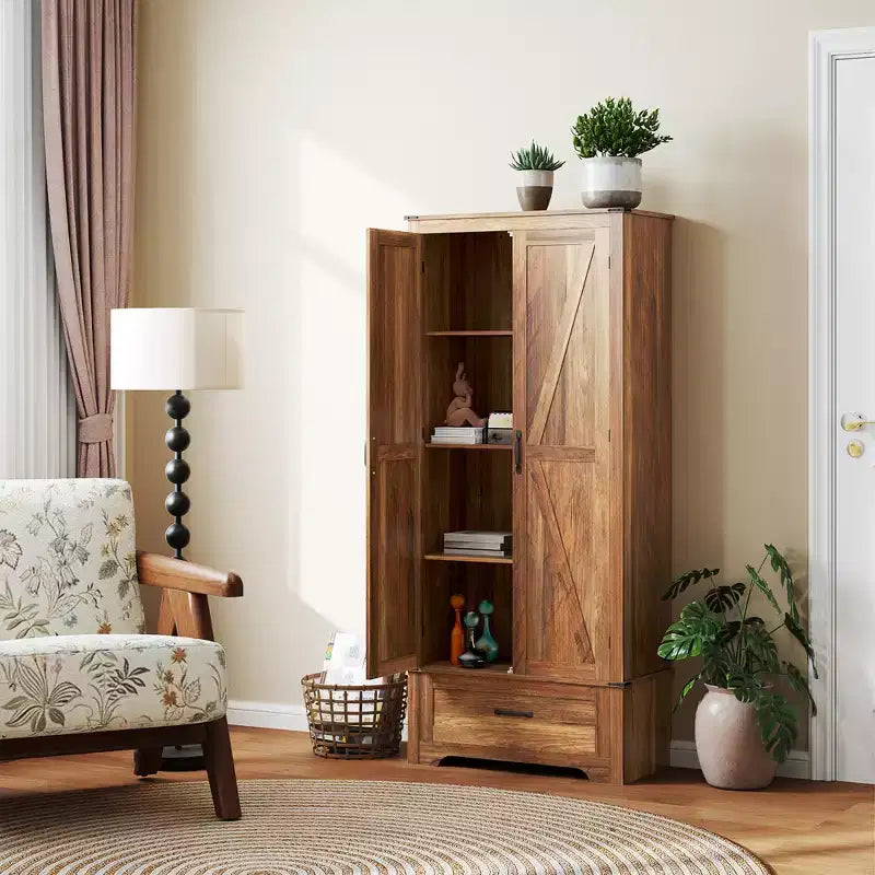 Armoire garde-manger de style champêtre HOMCOM 72 avec portes de grange, grand meuble de rangement pour la cuisine avec étagères réglables et tiroir
