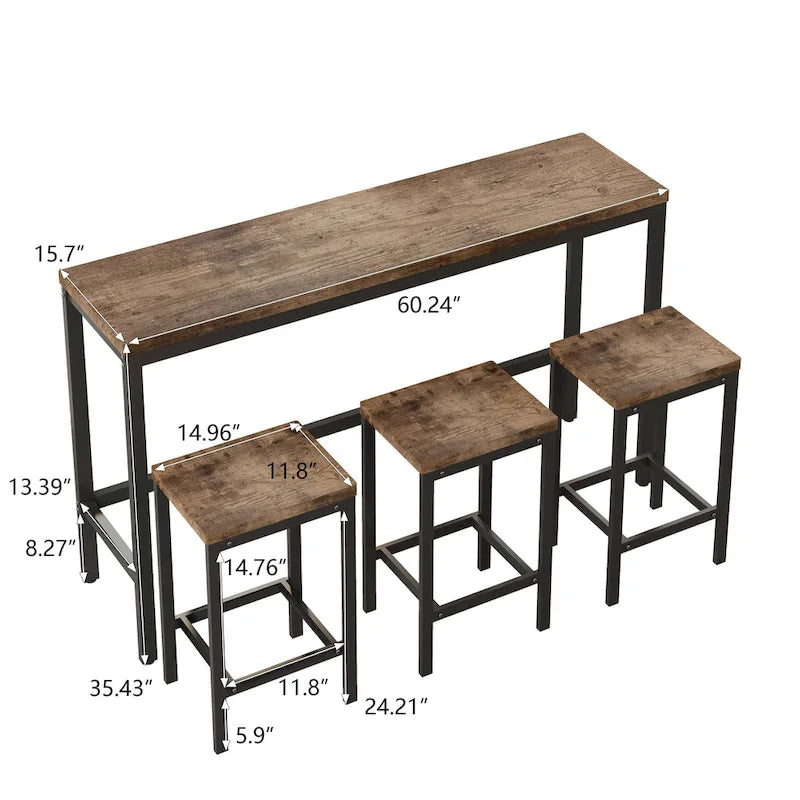 Bartisch-Set mit 3 Hockern