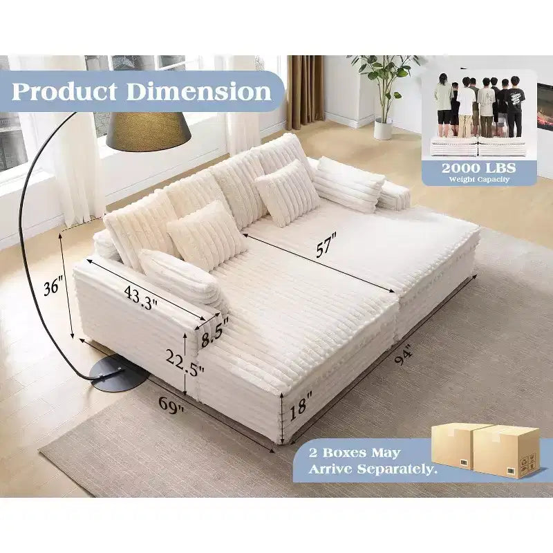 AMERLIFE dubbele chaise longue voor twee personen, comfortabele bank met diepe zitting, lendekussens en brede armleuningen, eenvoudig te monteren, imitatiebont