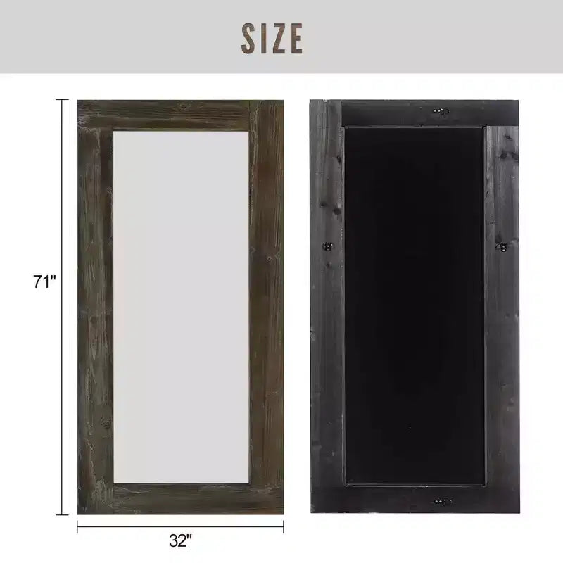 71x31 inch rechthoekige spiegel over de volledige lengte, van massief hout met rechte hoeken, gebruikt bruin (zonder beugel)