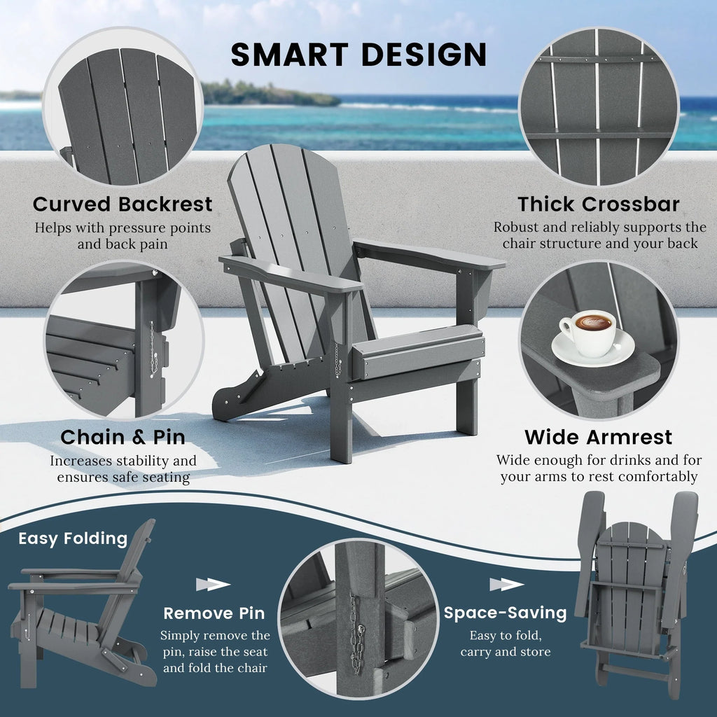 Polytrends Laguna, kleurvaste, weerbestendige, inklapbare Adirondackstoel voor buiten op het terras