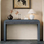 Console rustique Whisen, table d’entrée et table d’appoint avec façade de tiroir cannelée