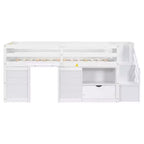 94.6L x 42.3W laag halfhoogslaper van massief hout voor een eenpersoonsbed, met trap, lade en plank, modern en strak ontwerp