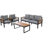 4-delige loungeset voor buiten voor 5 personen met salontafel van massief hout en afneembare kussens