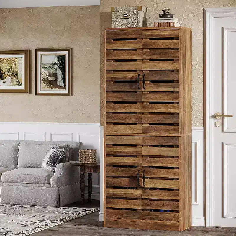 Lantine 70.8 hoher Schuhschrank mit Lamellentüren, 9 Ebenen, Platz für 27 Paar Schuhe