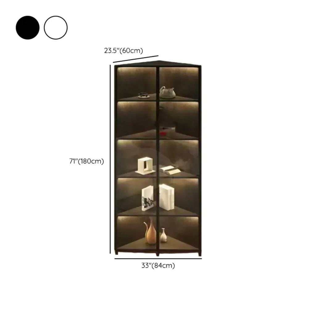 Vitrine d'angle moderne en métal et bois gris avec porte vitrée