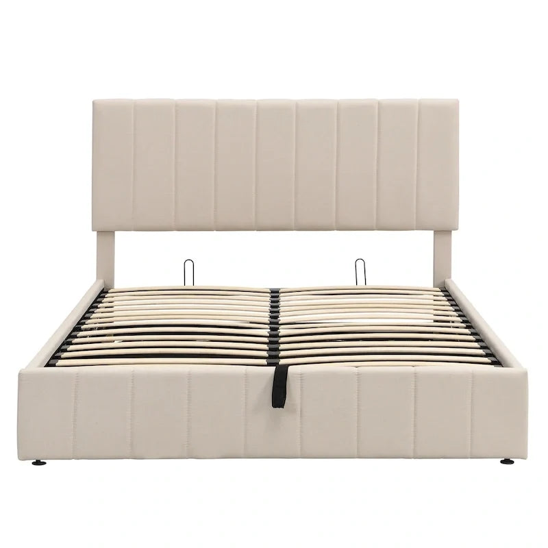 Polsterbett in Queen-Size mit hydraulischem Stauraumsystem - Beige