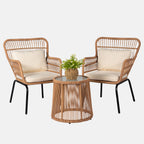 3-teiliges Outdoor-Bistroset aus Korbgeflecht, wetterfeste Rattan-Gartenmöbel mit Stühlen und Kissen