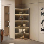 Vitrine d'angle moderne en métal et bois gris avec porte vitrée