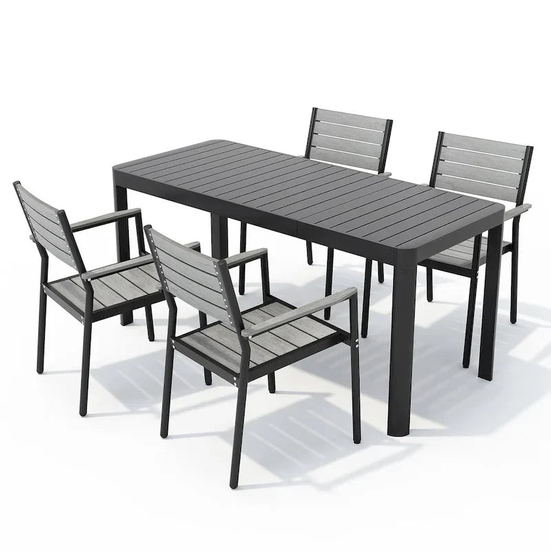 Ensemble de salle à manger d'extérieur en aluminium de 5/7 pièces, avec chaises empilables et table extensible