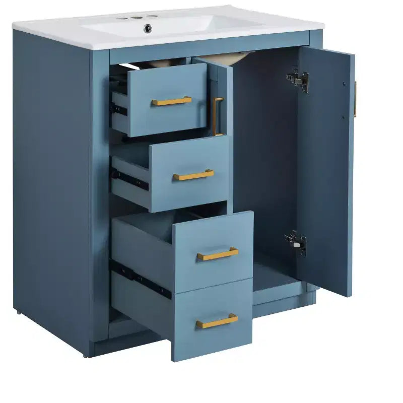 30 Badezimmer-Waschtischunterschrank mit einem Waschbecken, Schrank und 3 Schubladen ??Schwarz / Blau / Grün / Indigo / Weiß