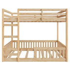 Full over Full Wooden Bunk Bed with Ladder and Guardrails, Low Floor Full Size Bunk Beds with Slats Support