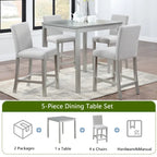 Modern 5-Piece Dining Set with Square Counter Height Table & 4 Upholstered Chairs