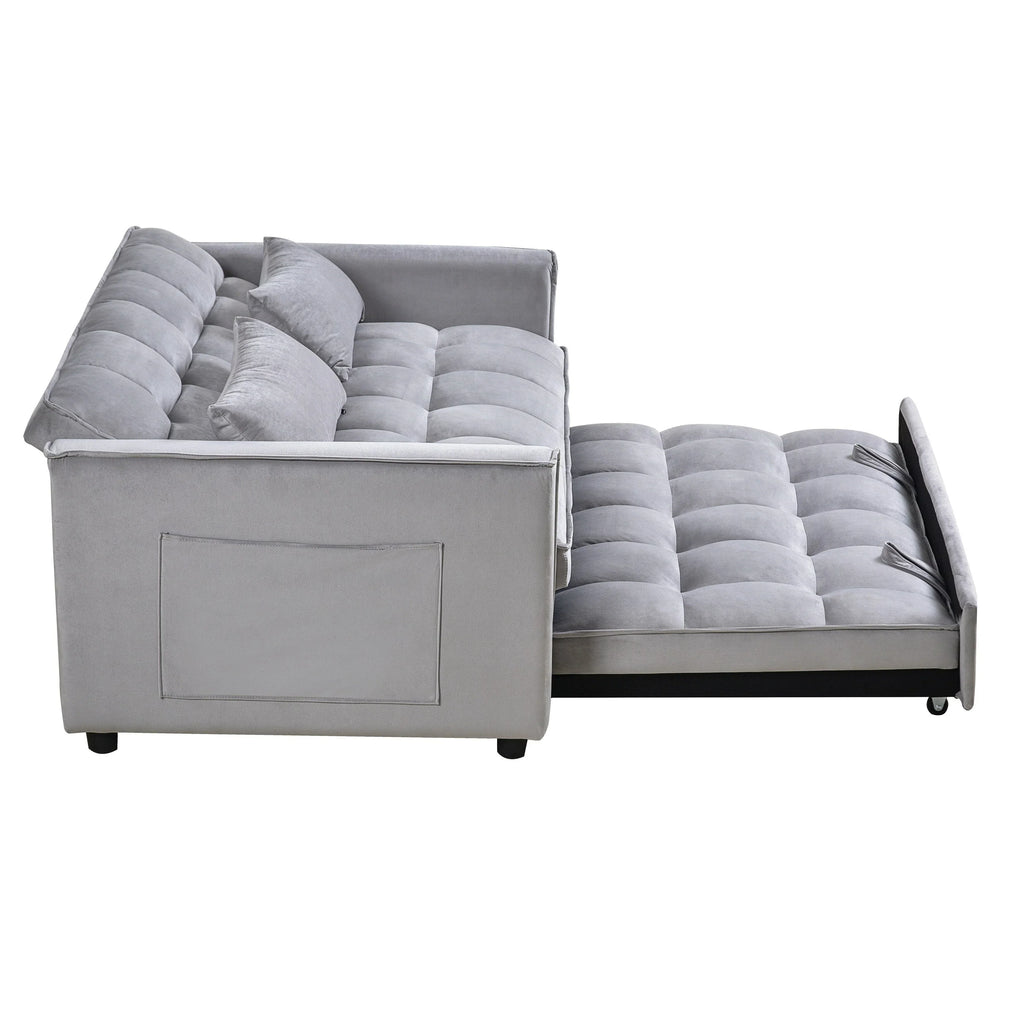 Modernes Ausziehsofa mit Schlaffunktion, 3-in-1-Schlafsofa mit verstellbarer Rückenlehne, Samt-Zweisitzer, Kissen und Seitentaschen
