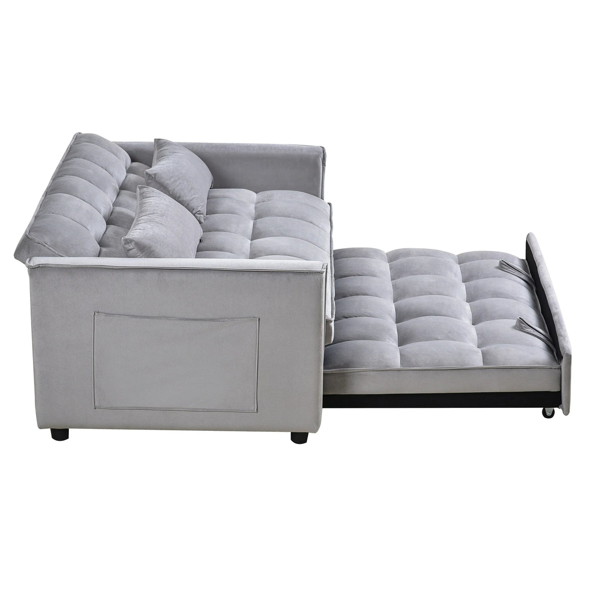 Modernes Ausziehsofa mit Schlaffunktion, 3-in-1-Schlafsofa mit verstellbarer Rückenlehne, Samt-Zweisitzer, Kissen und Seitentaschen