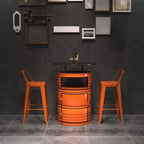 Tables de bar industrielles en métal noir et orange, en forme de fût, avec rangement