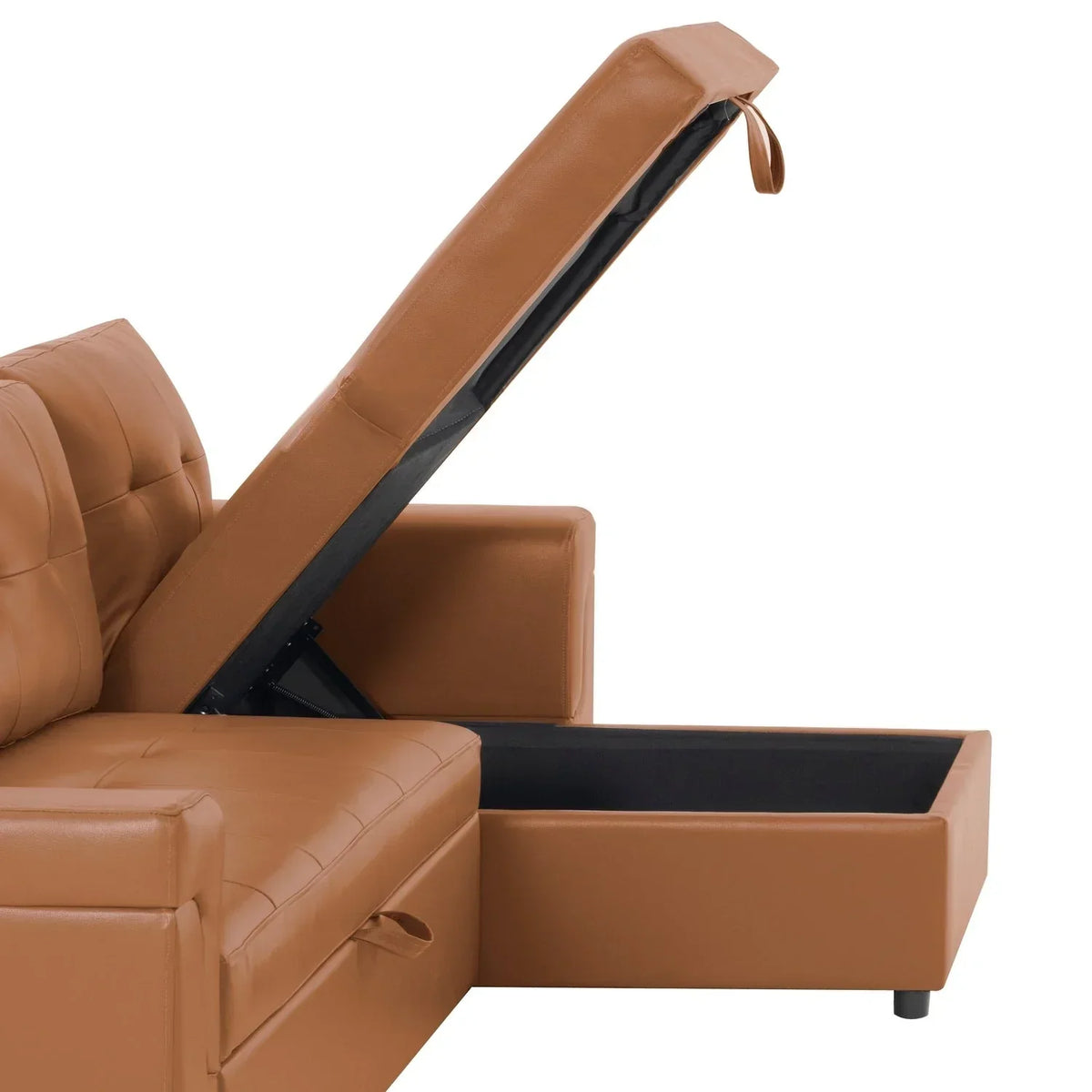 Canapé d’angle convertible et réversible avec lit escamotable, méridienne avec rangement dissimulé et pieds robustes